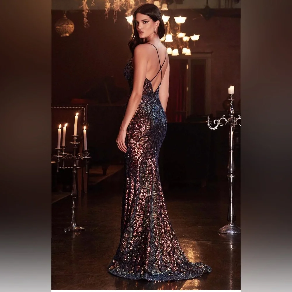 Elegant Black and Gold Evening Gown by CINDERELLA DIVINE CD972 - Picture 2 of 7